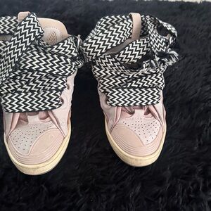 Lanvin Pink and Black Sneakers with Checkered Laces